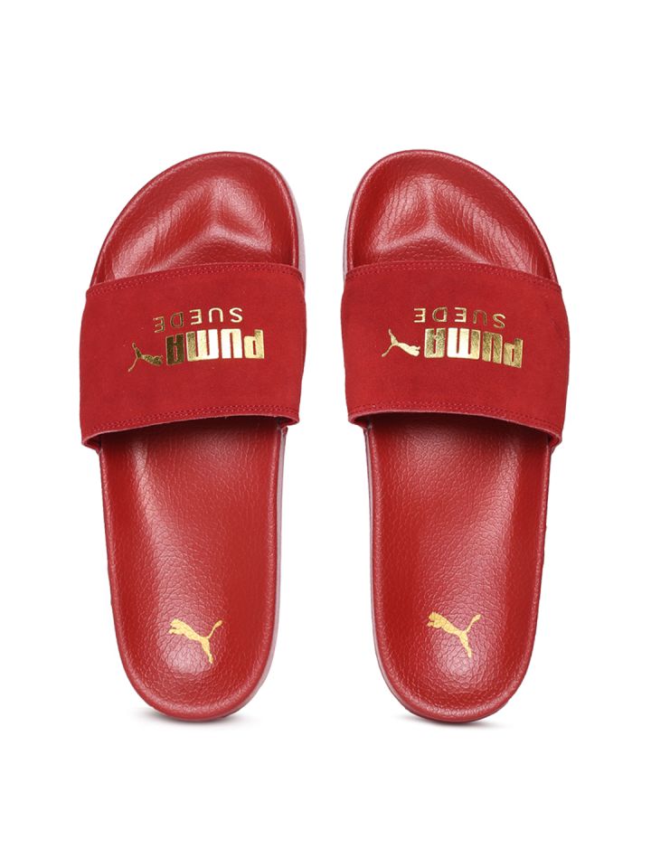 red suede puma slides