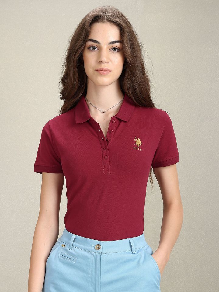 Roadster By Myntra Casual T-Shirts For Women Red Solid Polo, 43% OFF