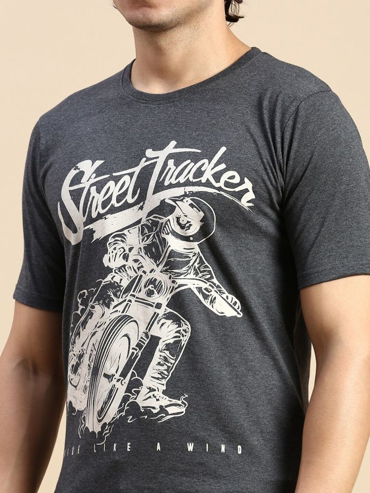 BLACK RADIO Biker Graphic Printed Round Neck Cotton T shirt