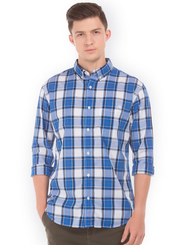 Buy Aeropostale Men Blue White Regular Fit Checked Casual Shirt