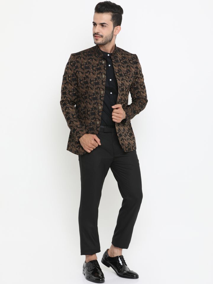 Buy SHOWOFF Men Black Brown Printed Single Breasted Blazer