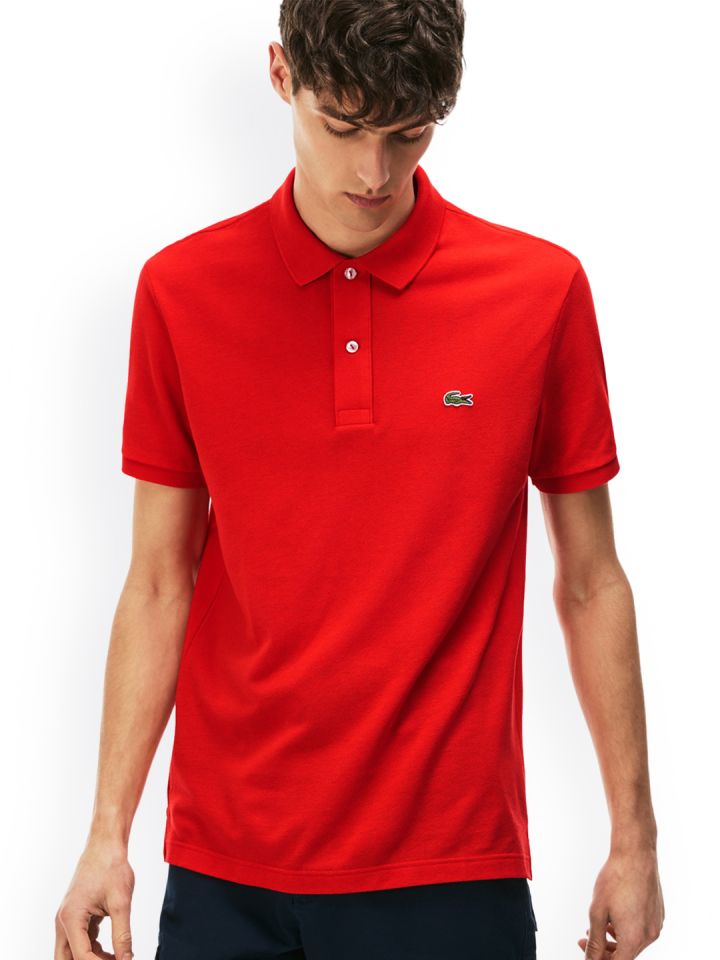 Lacoste Men Red Solid Polo Collar T shirt