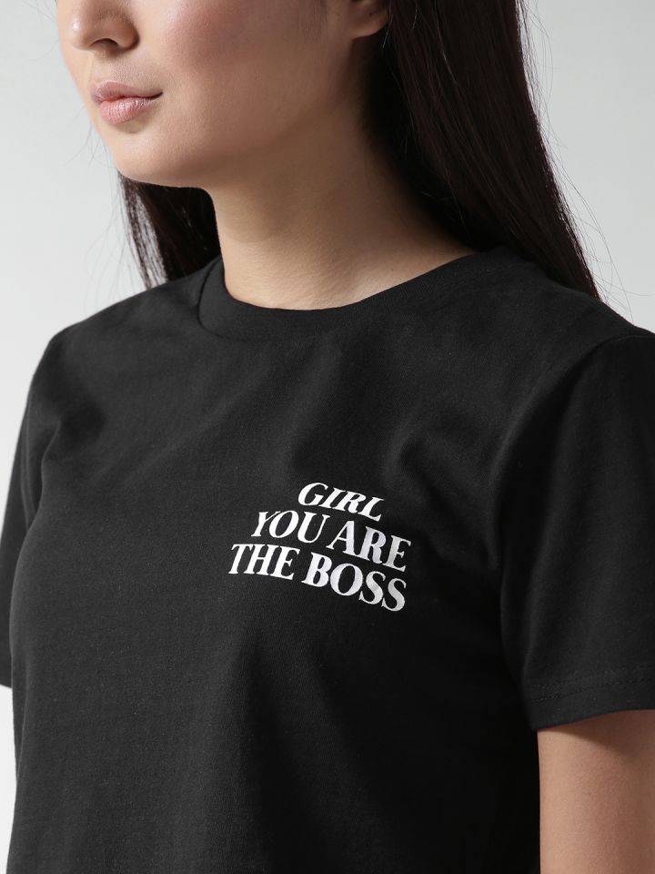 Buy FOREVER 21 Women Black Solid Round Neck Crop T Shirt Tshirts