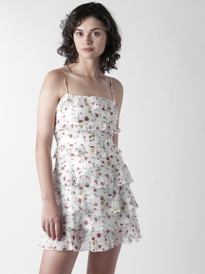 Women White \u0026 Red Floral Print Layered