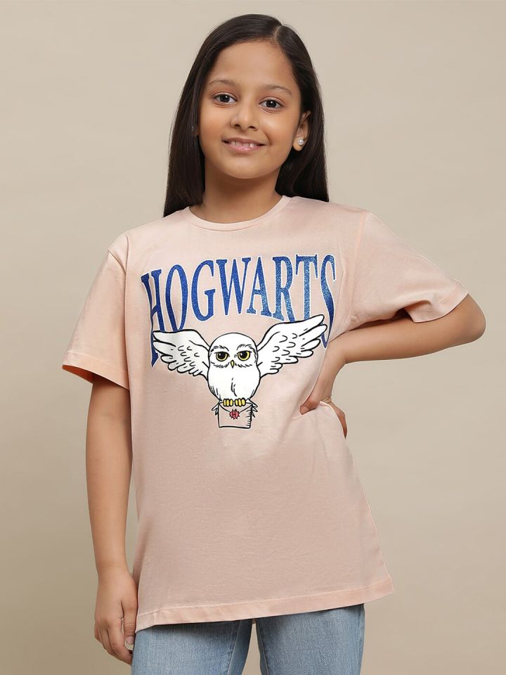 Kids Ville Girls Harry Potter Graphic Printed Pure Cotton Oversized T shirt