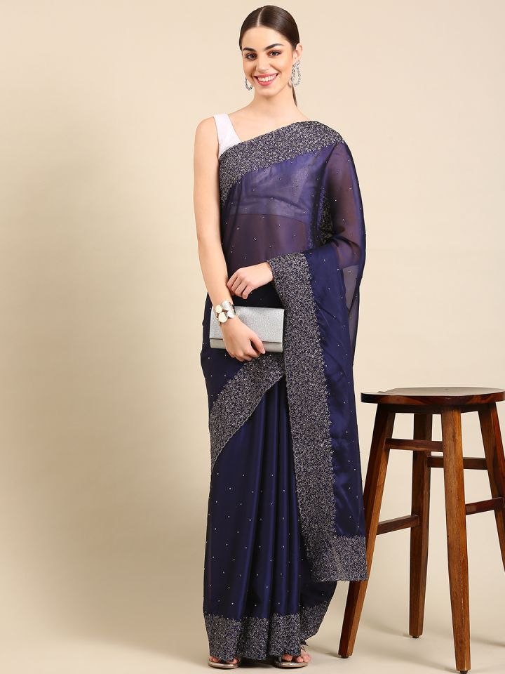 Buy Kalyan Silks Embellished Stones Studded Pure Georgette Saree