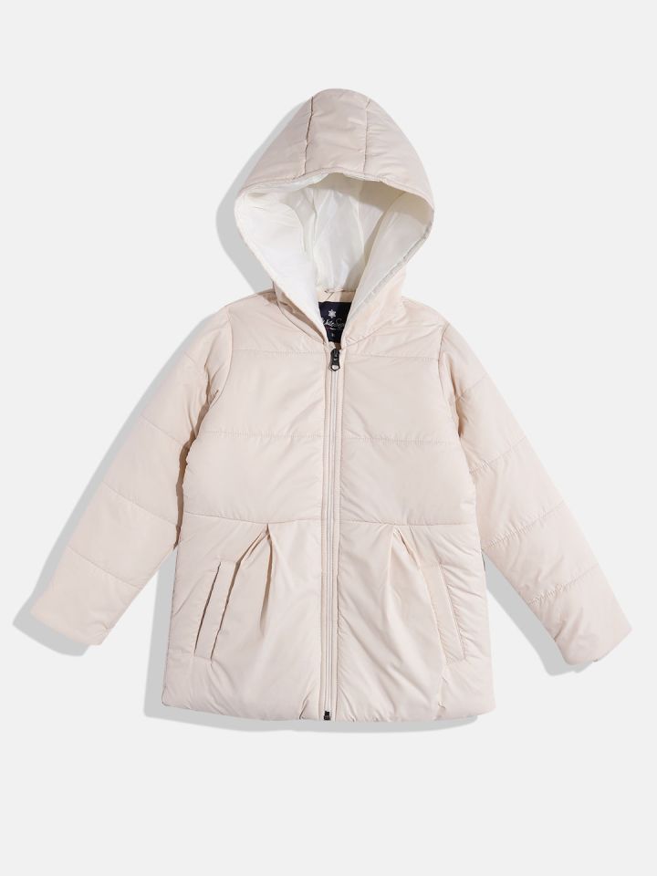 White Snow Girls Hooded Padded Jacket With Sling Bag