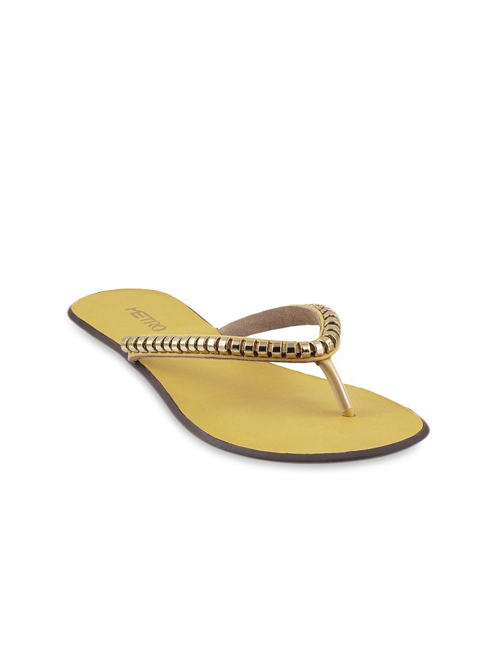 Buy Metro Women Yellow Embellished Synthetic Open Toe Flats