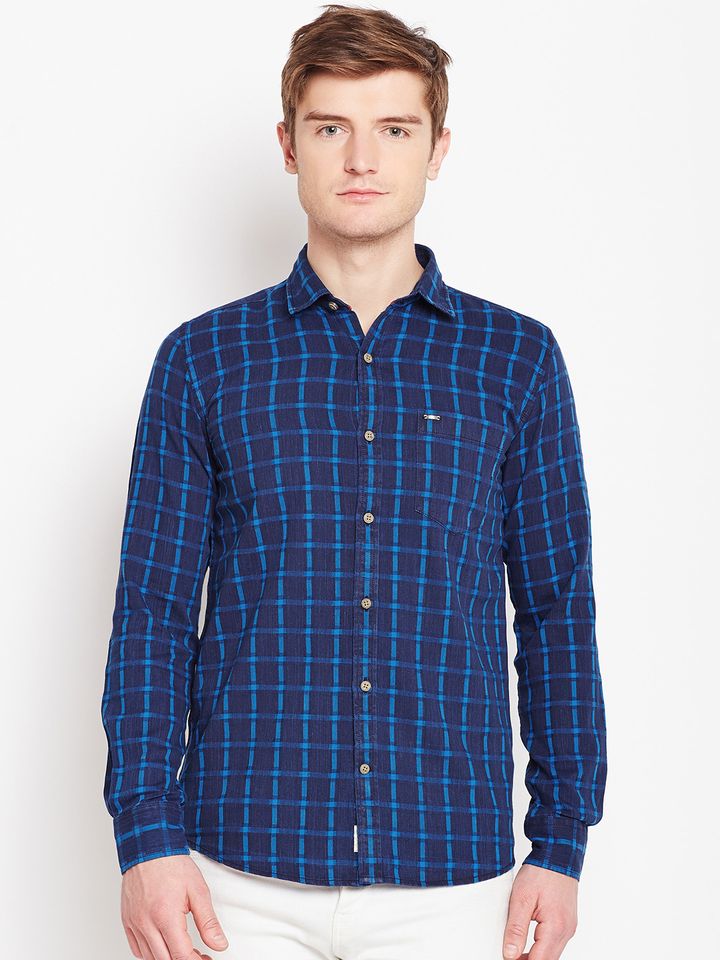 Buy Monte Carlo Men Blue Checked Casual 