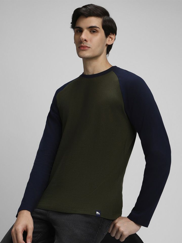 Dennis Lingo Olive Green Colourblocked Pockets T shirt