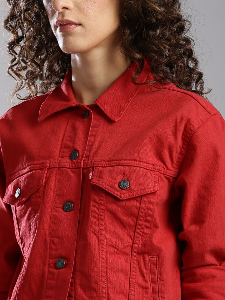 Levis Women Red Solid Denim Jacket