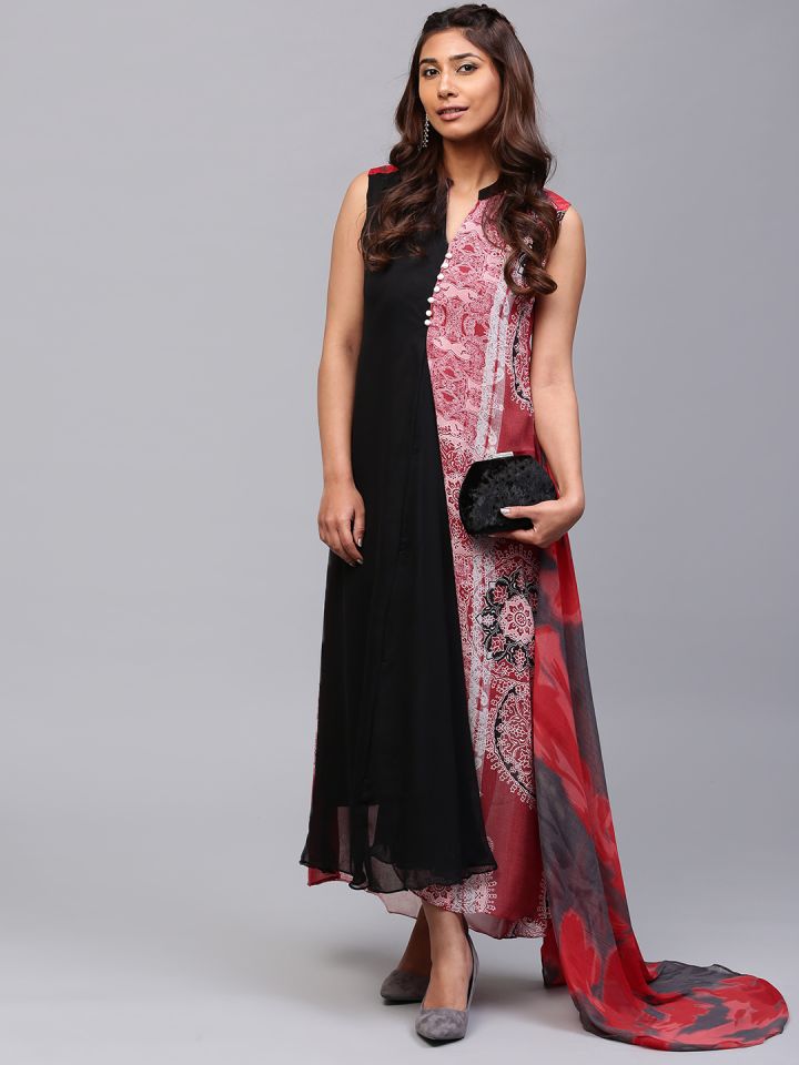 aks women red printed maxi dress