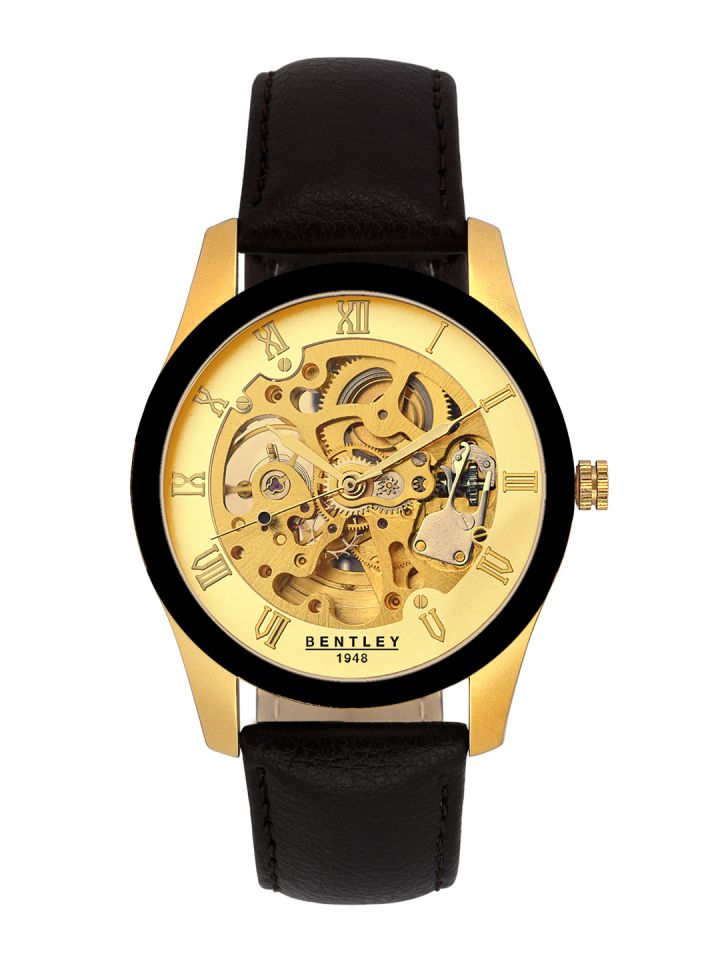 BENTLEY Men Black Gold Toned Analogue Watch