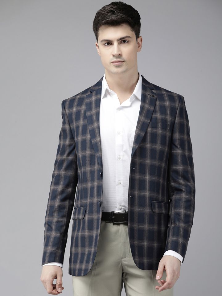 Men's 1 Button Plaid Dress Blazers Slim Fit Casual Long Sleeve