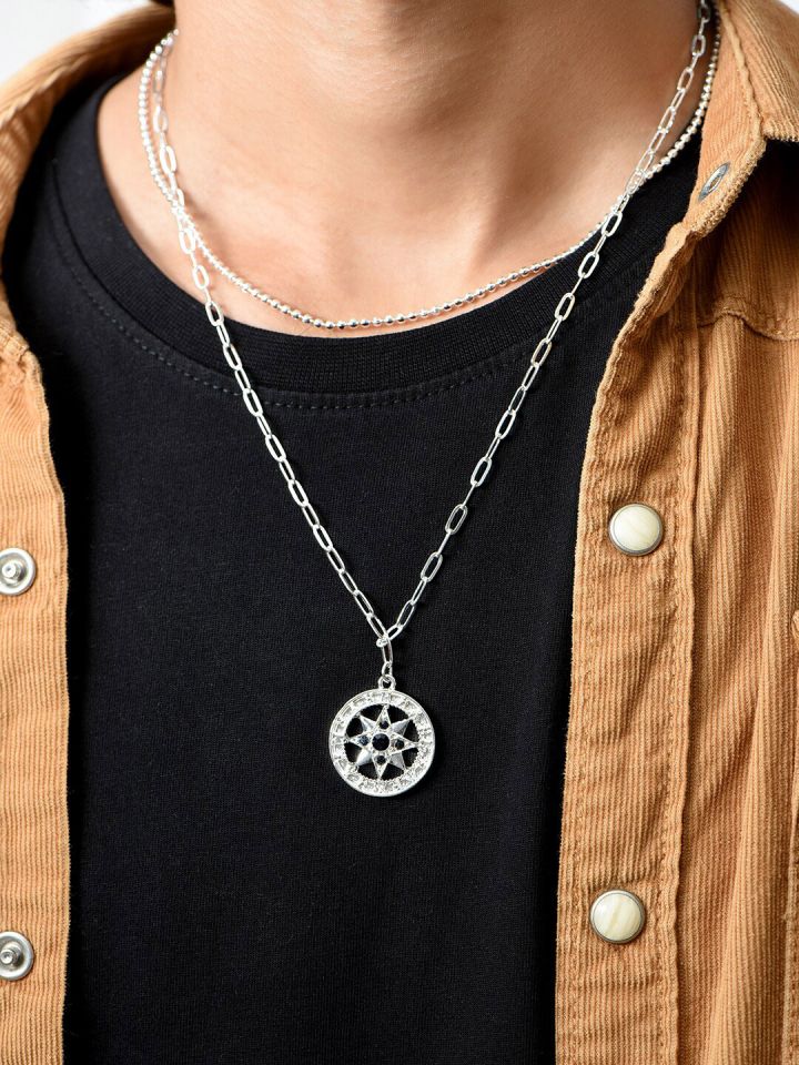 Mens silver sales layered necklace