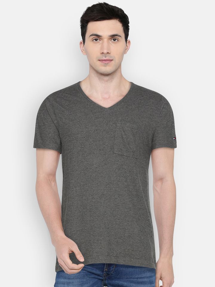 Tommy Hilfiger Men Grey Solid V Neck 