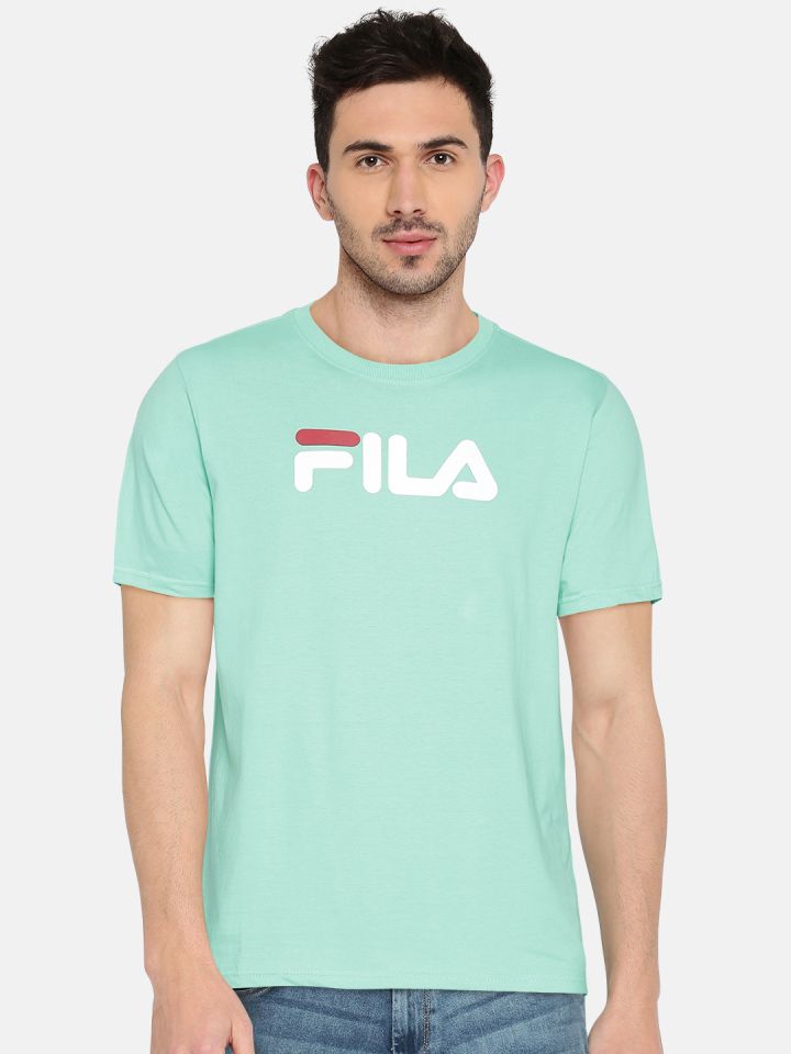Buy FILA Men Sea Green Printed Round Neck T Shirt Tshirts for