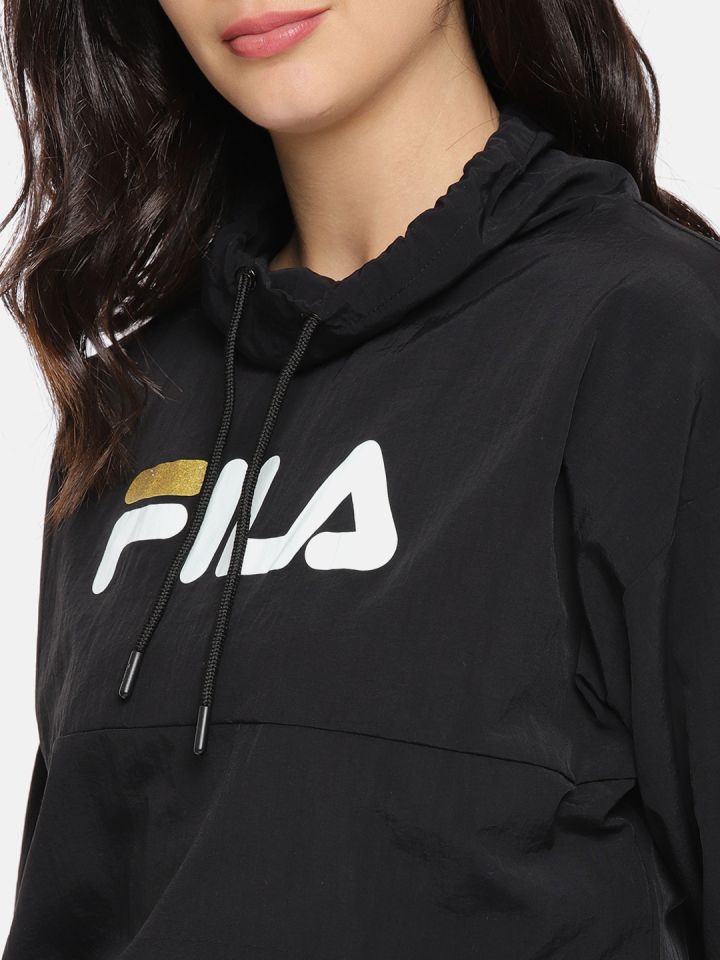 FILA Women Black Solid Crop Sweatshirt