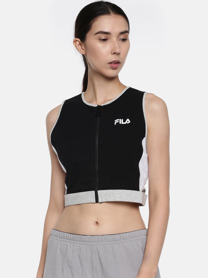 FILA Women Black Solid Crop Top