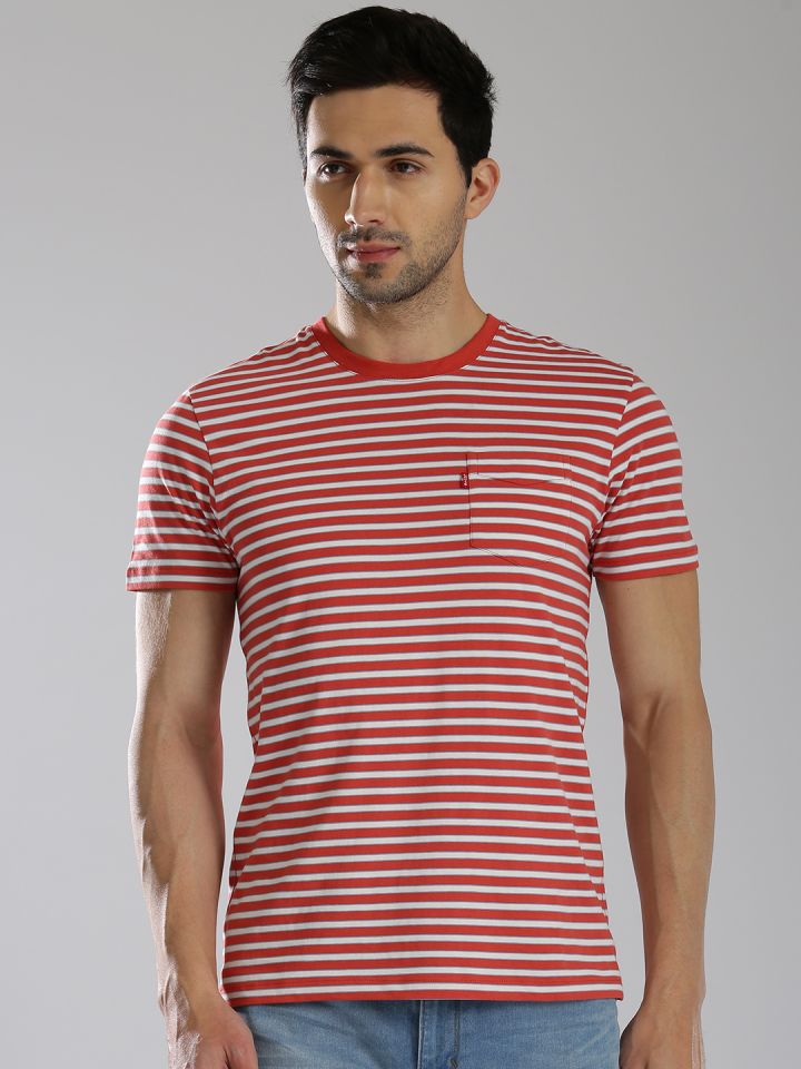 Buy Levis Men Red & White Striped Round Neck T Shirt - Tshirts for Men  2458483 | Myntra