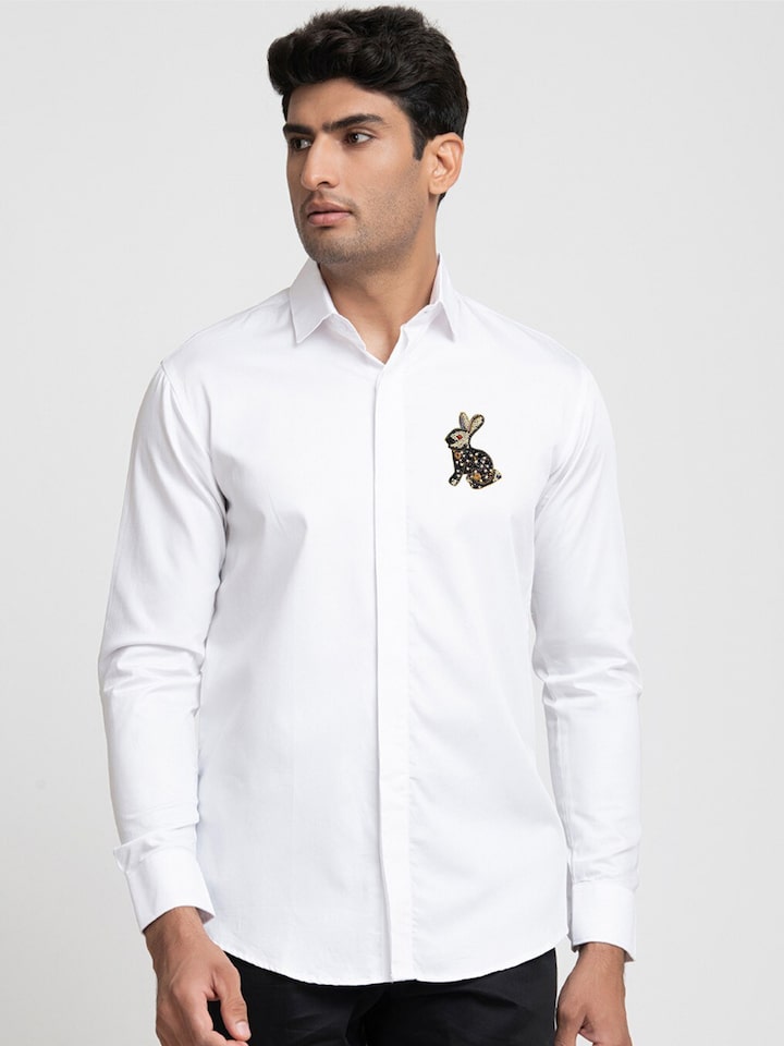 HILO Design Comfort Embellished Cotton Casual Shirt (48) by Myntra