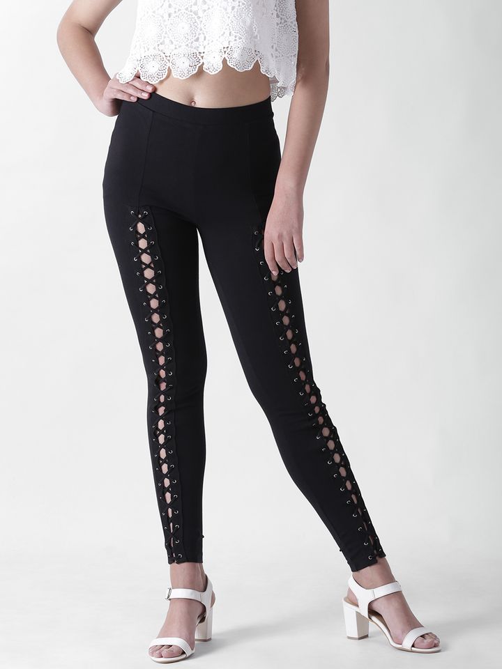 Buy FOREVER 21 Black Leggings With Lace 