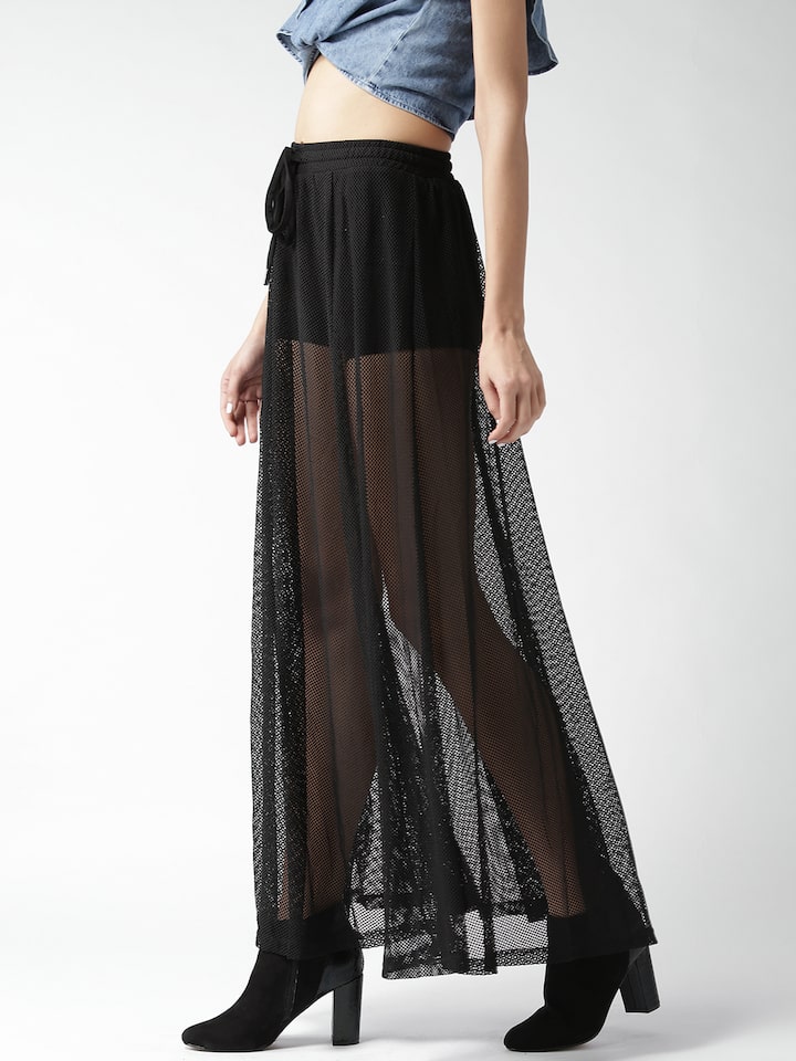UO Black Mesh Split Thigh Maxi Skirt  Urban Outfitters