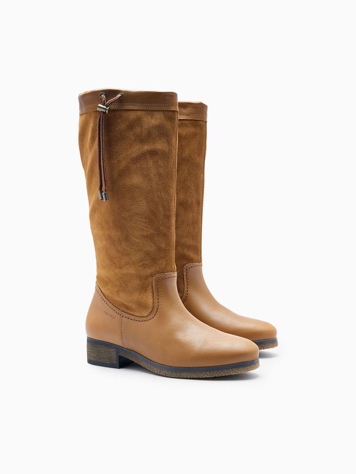 Buy Next Women Tan Solid Leather High Top Flat Boots Casual