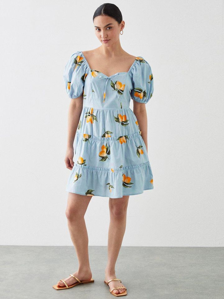 Buy DOROTHY PERKINS Printed Petite Pure Cotton A Line Mini Dress