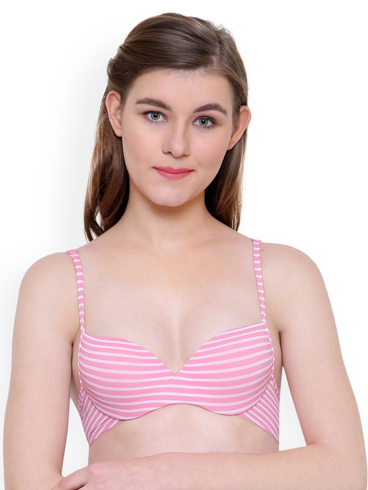 Buy Friskers Pink & White Printed Underwired Heavily Padded Push
