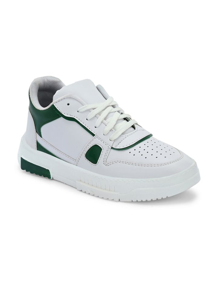 Mast & Harbour Men White & Green Perforated Sneakers (8) by Myntra