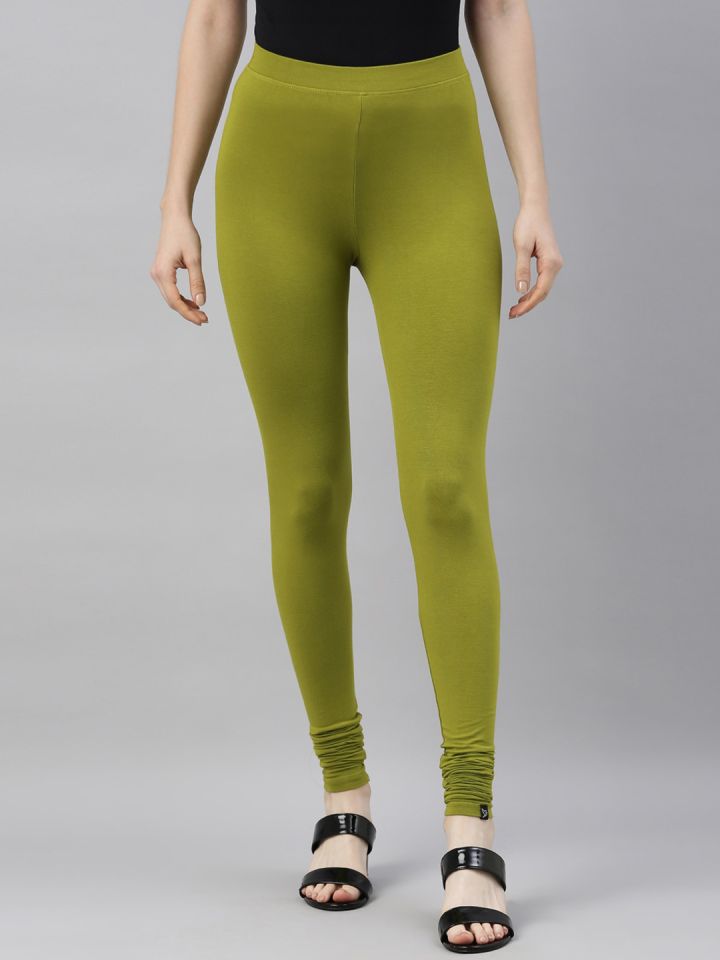 Buy TWIN BIRDS Women Green Solid Cotton Churidar-Length Leggings