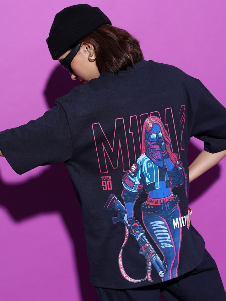 Buy Tokyo Talkies Navy Blue Graphic Printed Oversized T Shirt