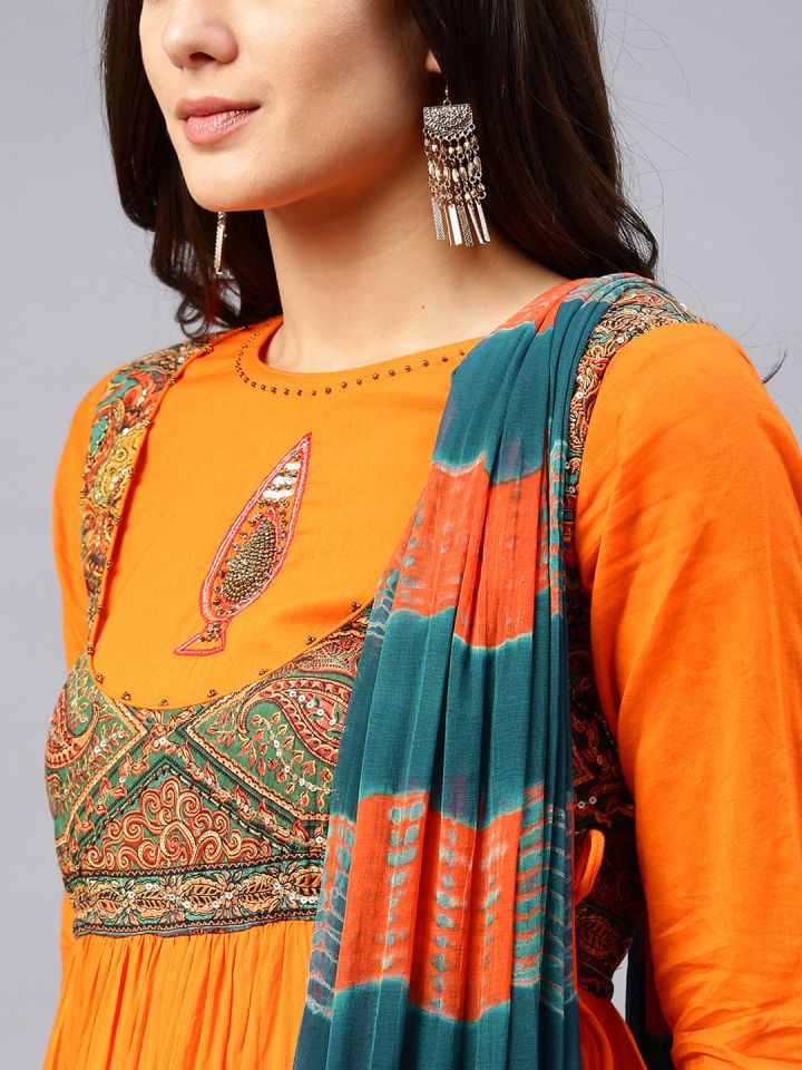 Rain & rainbow orange embellished kurta churidar dupatta outlet