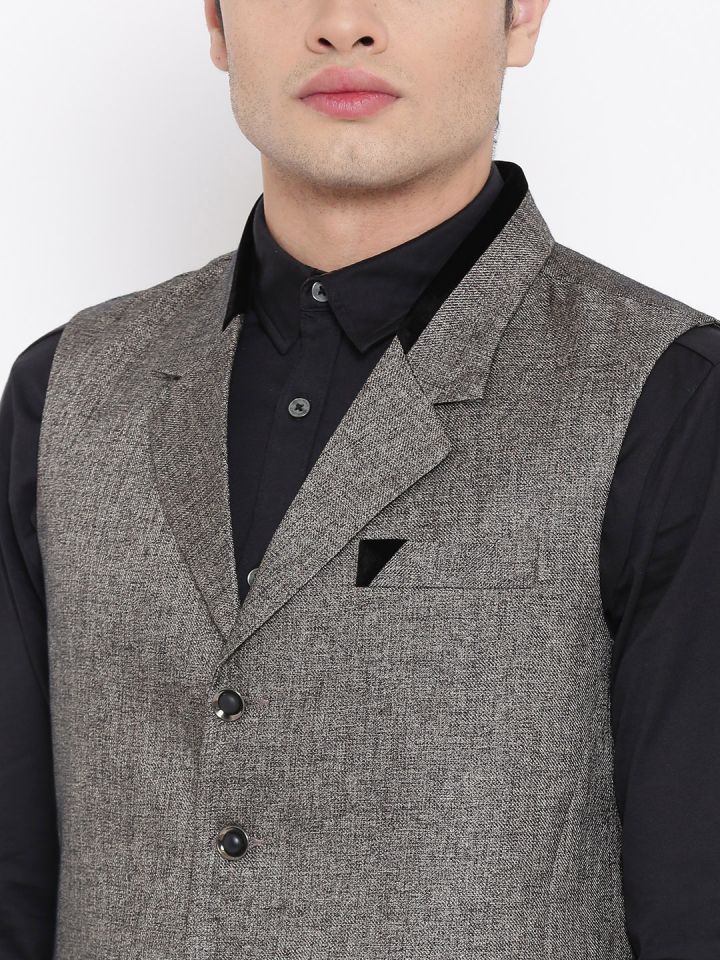 Light Grey Subtle Check Three Piece Suit With Contrasting Navy Waistcoat   Suits Distributors