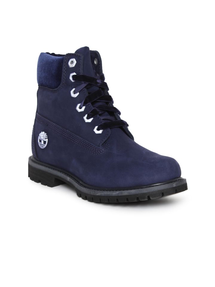 Buy Timberland Women Blue Solid Leather Mid Top Flat Boots Boots