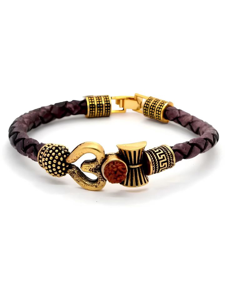 Buy KARISHMA KREATIONS Unisex OM Leather Kada Bracelet Bracelet