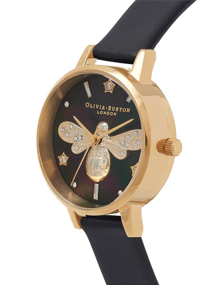 Olivia burton deals black leather watch