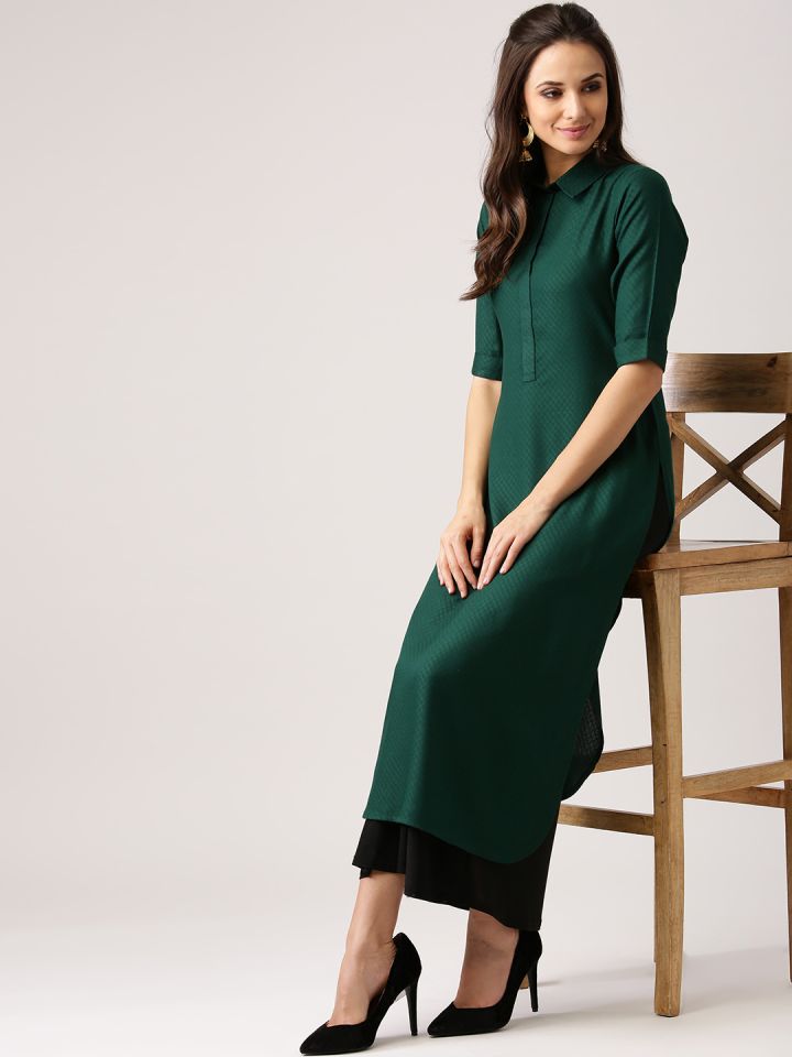 Buy Libas Hunter Green Patterned Viscose Pathani Kurta With Shirt Collar Kurtas For Women 2477343 Myntra Bollywood has been obsessed with pathanis from a very long time and the trend will never die. libas hunter green patterned viscose pathani kurta with shirt collar
