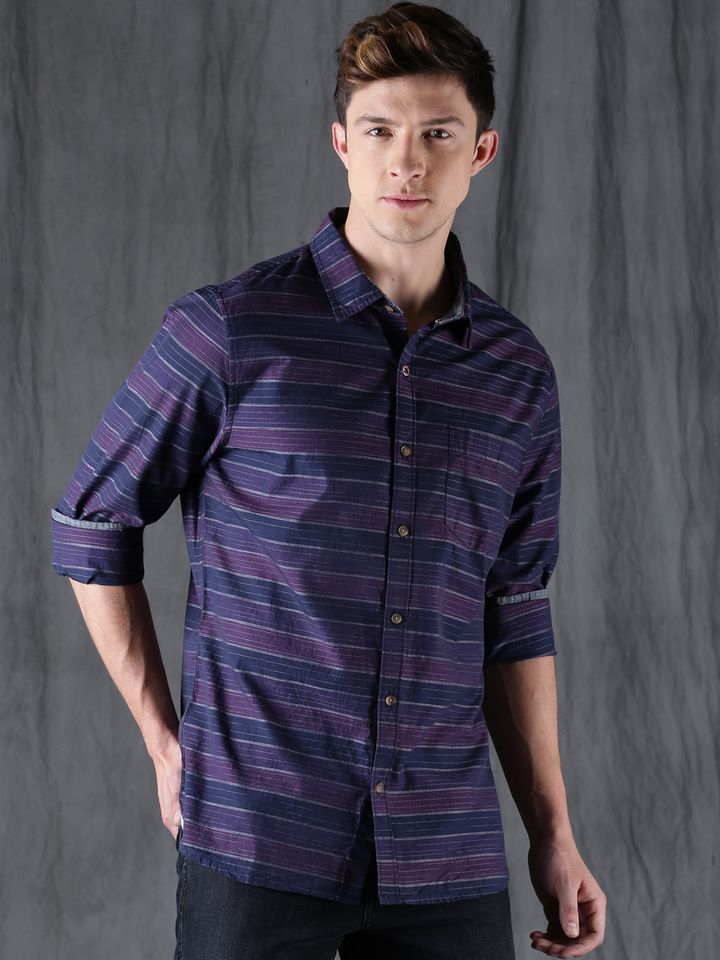 Buy WROGN Men Navy Blue \u0026 Purple Slim 