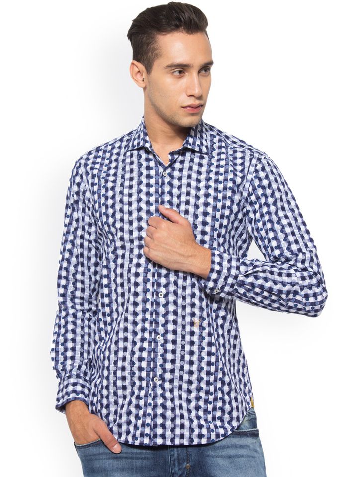 Buy Rare Rabbit Men Navy Blue Slim Fit Checked Casual Shirt Shirts For Men 2479549 Myntra Hot promotions in rare rabbit on aliexpress: rare rabbit men navy blue slim fit checked casual shirt