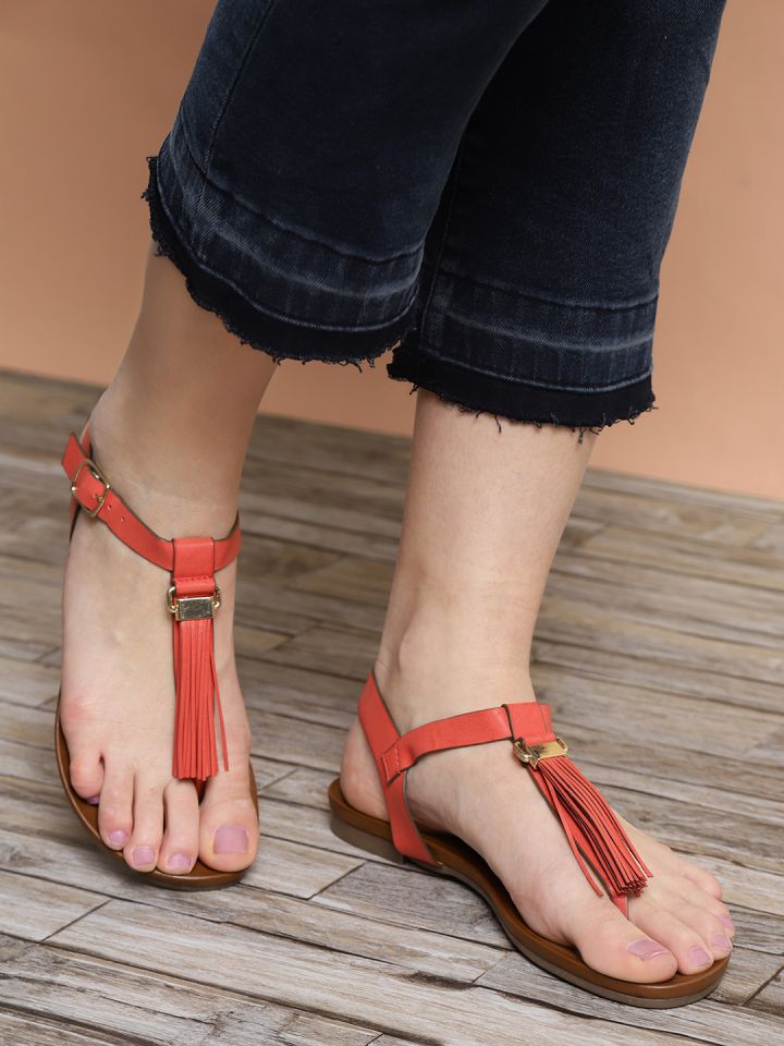 Red t strap flats store