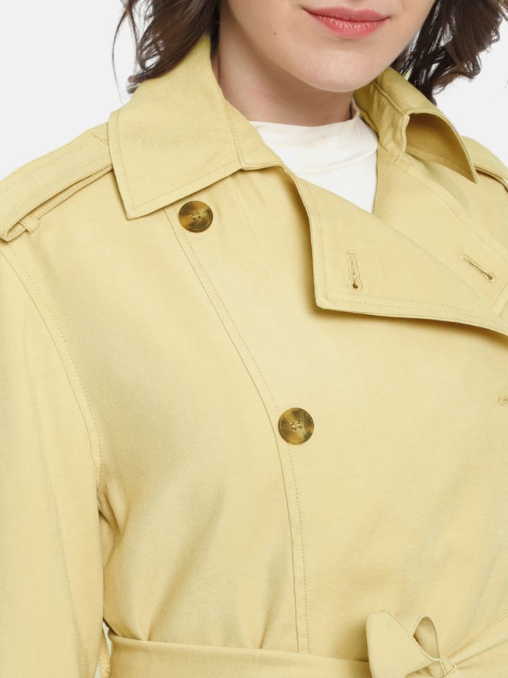 promod Women Beige Solid Longline Trench Coat