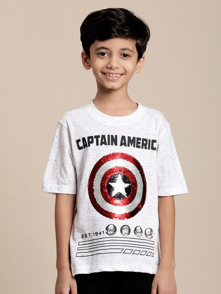 Buy Kids Ville Boys Captain America Embellished Cotton Tshirt