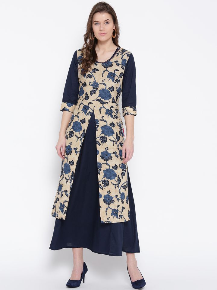 Buy Shree Women Navy Blue Printed Maxi Dress Dresses for Women