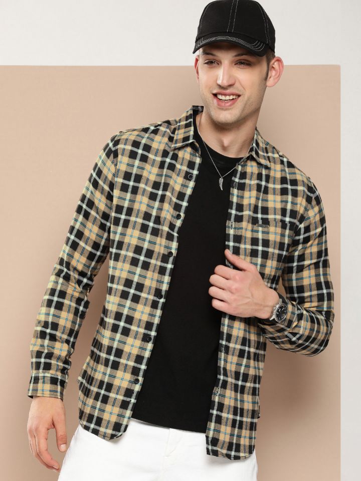 HERE NOW Men Slim Fit Opaque Checked Casual Shirt