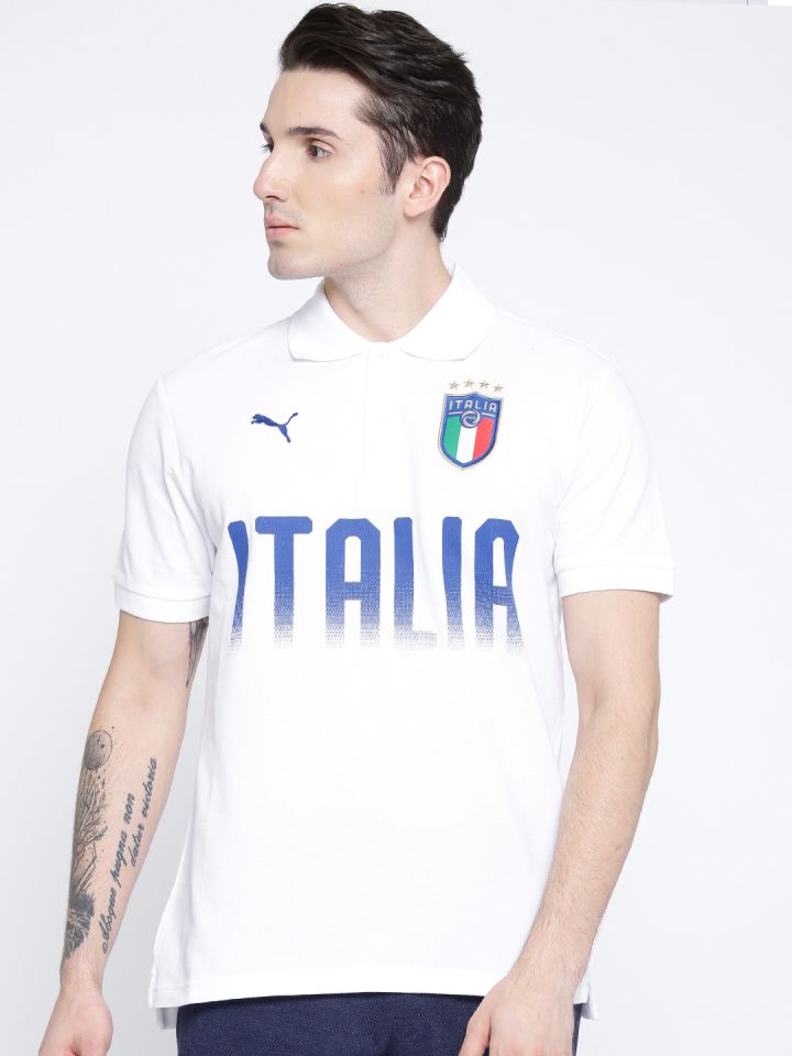 Puma White FIGC Italia Fanwear Polo Printed Football Pure Cotton T shirt