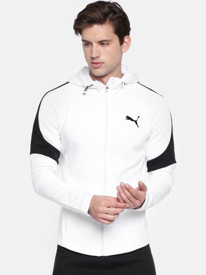 Puma Men White Solid Evostripe Move FZ Hooded Sporty Jacket