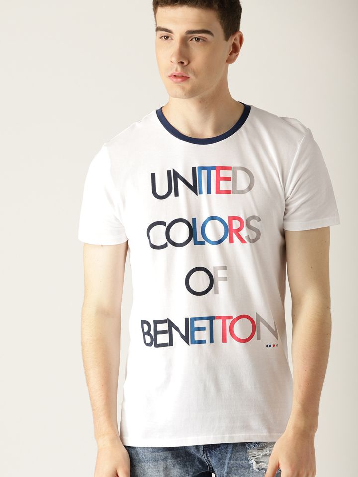 Buy United Colors Of Benetton Men White Printed Round Neck T Shirt Tshirts For Men 2488157 Myntra