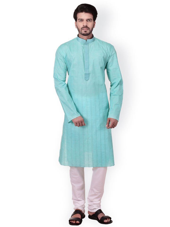 Buy Manyavar Men Turquoise Blue Self Design Kurta With Churidar Kurta Sets For Men 2488728 Myntra Made from fine quality fabric. manyavar men turquoise blue self design kurta with churidar